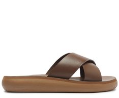 Rasteira Anatomica Tiras Cruzadas Couro Marrom