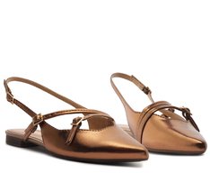 Sapatilha Slingback Salto Bloco Tiras Bronze