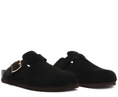 Mule Clog Acamurçada Couro Preta