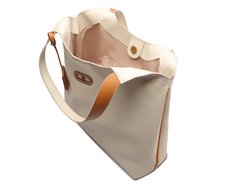 Bolsa Shopping Grande Costura Ornamental Bicolor Branca