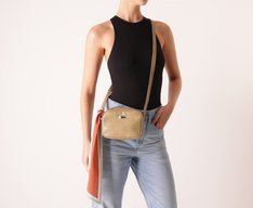 Bolsa Tiracolo Pequena Lenço Decorativo Bege