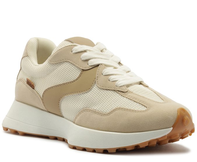 Tênis Sporty Recortes Branco Off e Bege