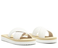 Sandália Rasteira Branca Tiras Cruzadas Pop Flatform