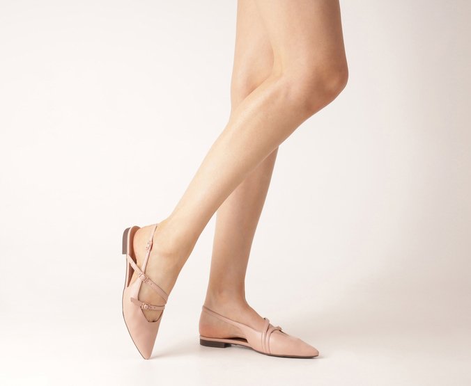 Sapatilha Slingback Bico Fino Duas Tiras Rosa