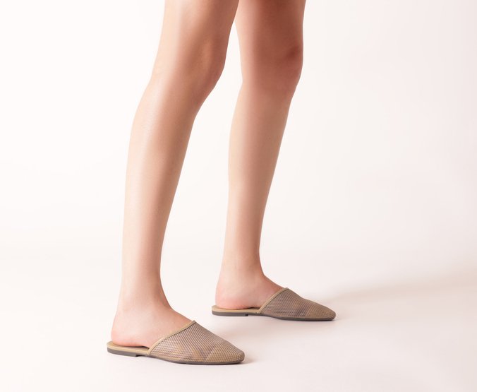 Mule Tela Transparente Bege