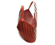 Bolsa Shopping Grande Knit Listrado Laranja e Marrom