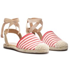 Sandália Espadrille Amarração Natural Branca e Vermelha