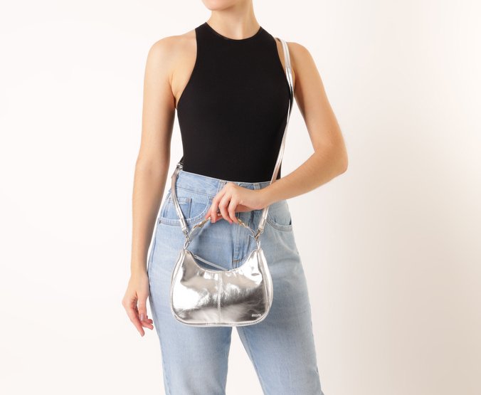 Bolsa Tiracolo Média Ondulada Platino Prata