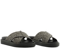 Papete Tiras Cruzadas Glitter Preta