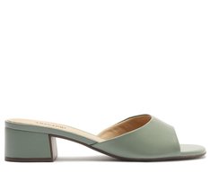 Sandália Mule Salto Bloco Verde Salvia