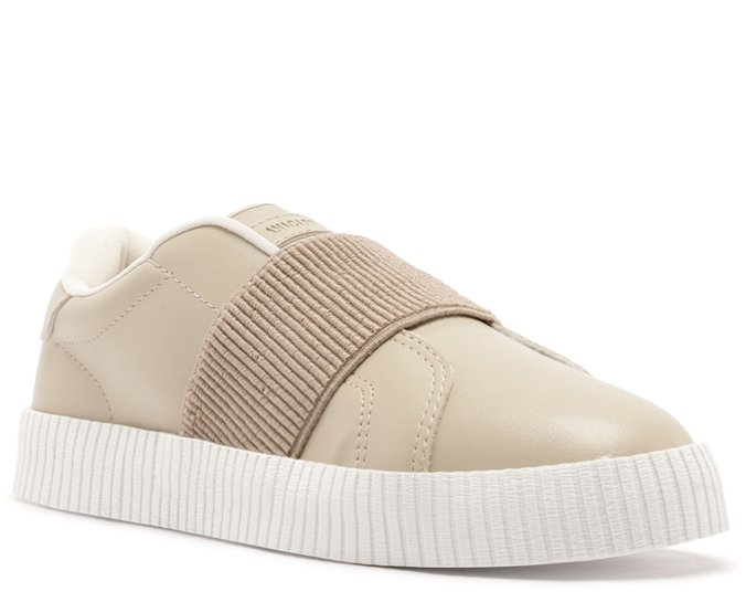 Tênis Slip On Branco Elástico Cinza