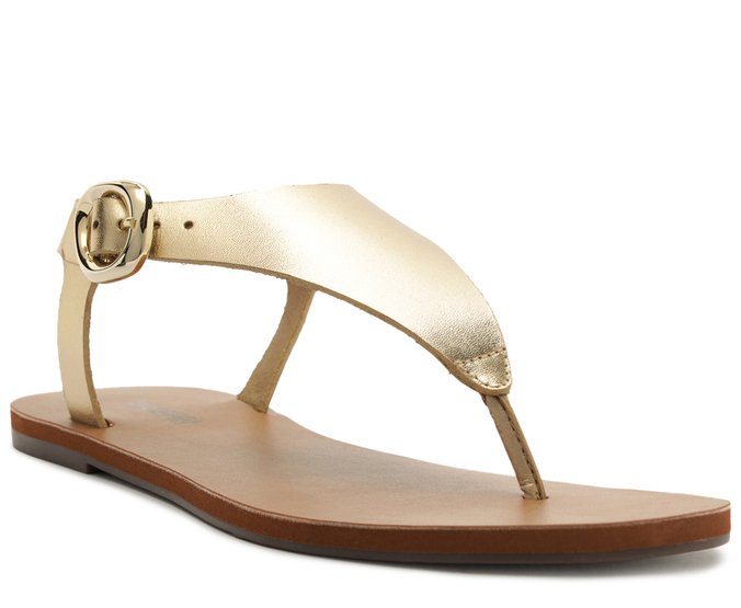 Sandália Rasteira Fivela Metal Dourada
