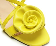 Sandália Salto Bloco Flor Verde