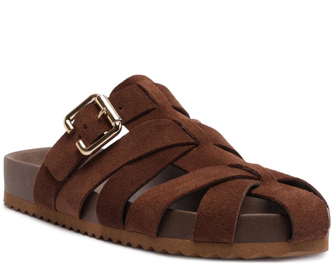 Mule Clog Trama Couro Marrom Cinnamon