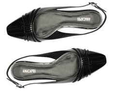 Sapatilha Slingback Tiras Verniz Preta