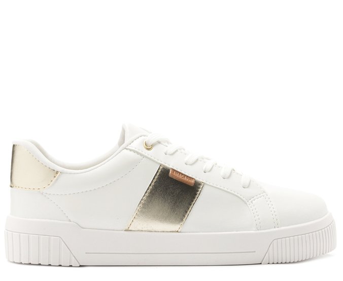 Tênis Sola Estruturada Listra Lateral Branco E Dourado | Anacapri