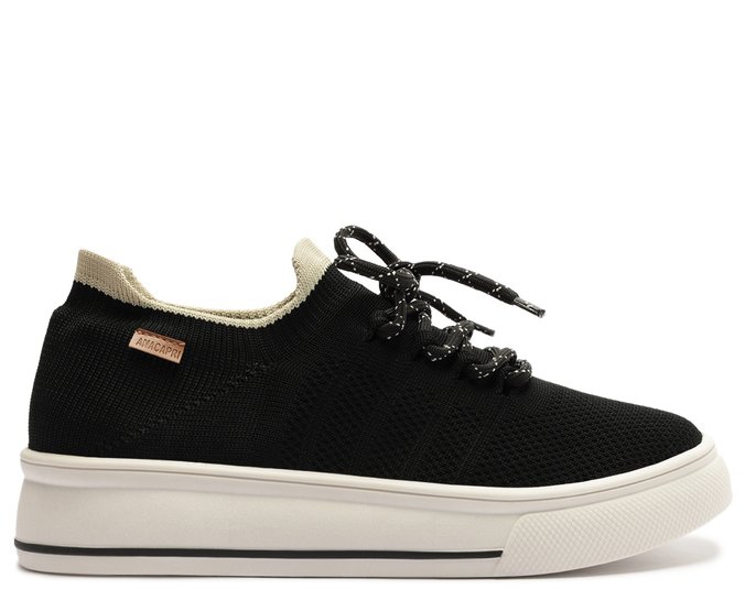 Tênis Knit Sola Alta Gorgurão Preto
