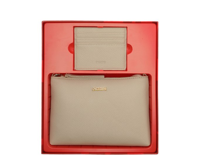 Kit de Bolsa Tiracolo Média e Porta Cartão Cinza