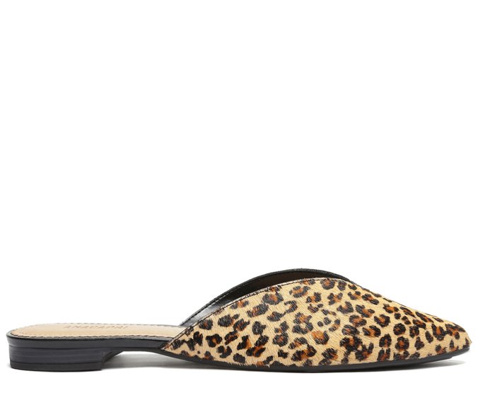 Mule Bico Fino Onça Couro Animal Print