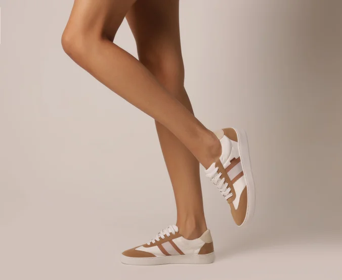 Tênis Listrado Block Branco e Marrom