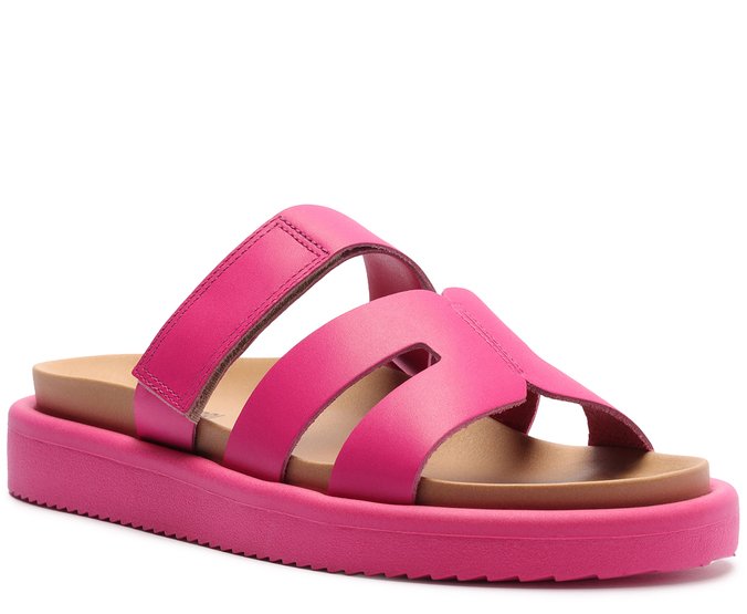 Sandália Papete Velcro Tira H Rosa