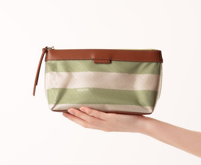 Necessaire Média Listras Vinil Verde