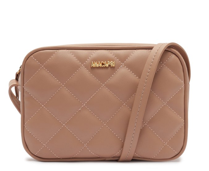 Bolsa Tiracolo Média Matelassê Alça Fina Bege