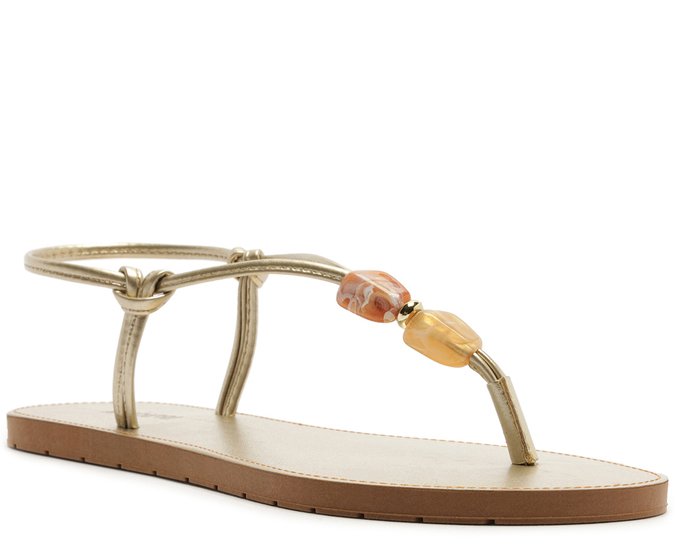 Sandália Slim Natural Pedrairias Dourada