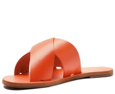 Rasteira Tiras Cruzadas Couro Monocolor Laranja
