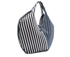 Bolsa Shopping Grande Knit Listrado Azul e Branco