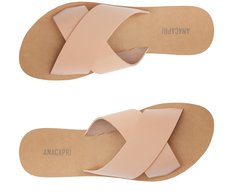 Rasteira Tiras Cruzadas Couro Rosa Blush