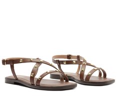Sandália Rasteira Tachas Marrom