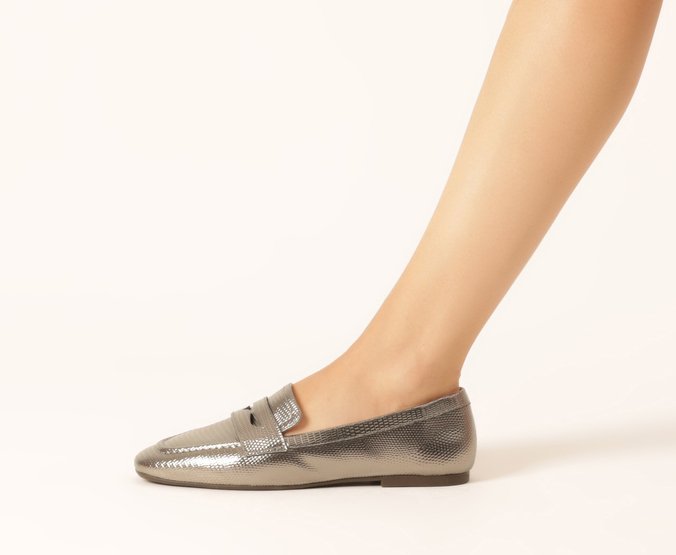 Mocassim Madri Bico Quadrado Prateado