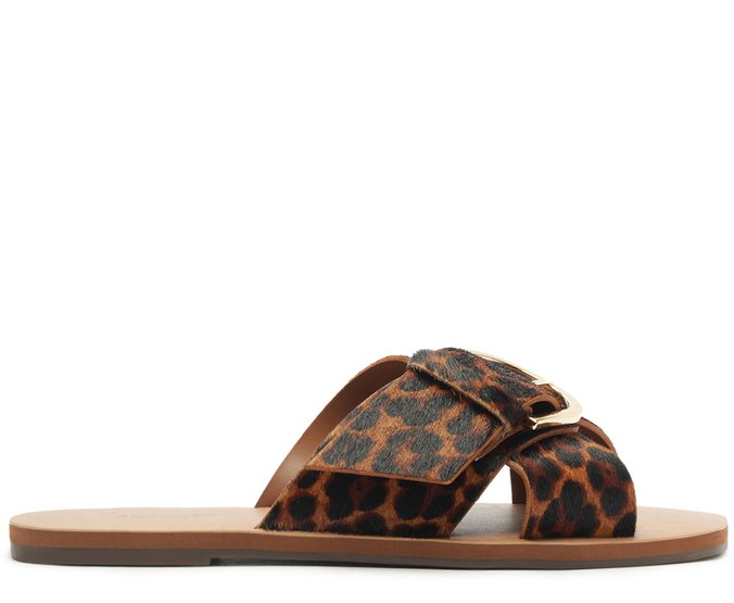 Rasteira Tiras Cruzadas Fivela Couro Elise Animal Print