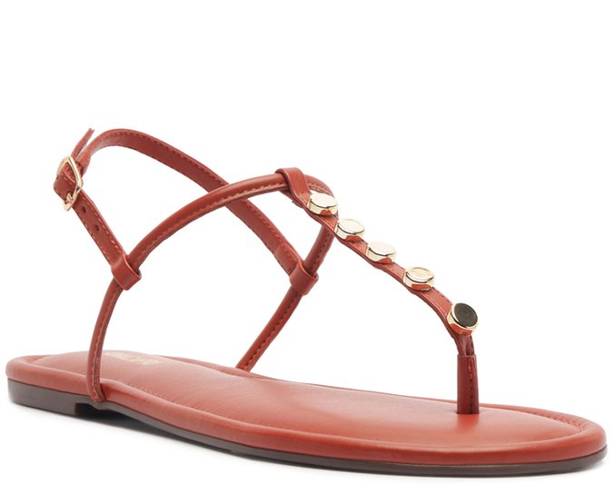 Sandália Rasteira Slim Tachas Laranja