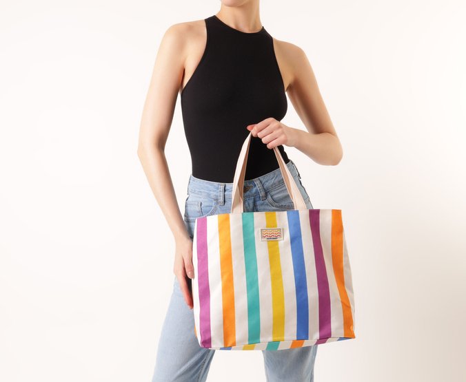 Bolsa Shopping Grande Listras Sundown Multicolor