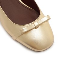 Sapatilha Slingback Salto Bloco Laço Reto Dourada