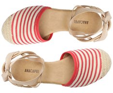 Sandália Espadrille Amarração Natural Branca e Vermelha