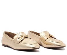 Mocassim Laço Bico Quadrado Dourado