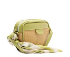Bolsa Tiracolo Média Raffia Com Lenço Verde