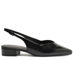 Sapatilha Slingback Salto Bloco Corte Triangular Preta Brilhosa