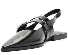Sapatilha Slingback Bico Fino Fivelas Preta