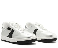 Tênis Recortes Nylon Prata