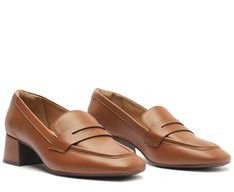Mocassim Salto Bloco Loafer Marrom
