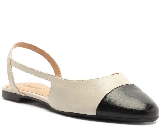 Sapatilha Slingback Unilateral Bege Ponta Preta