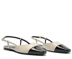 Sapatilha Slingback Ponta Preta Verniz Branca
