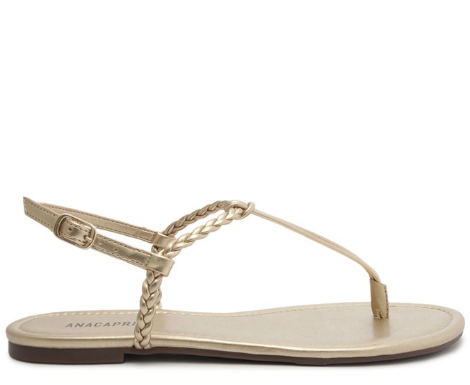 Sandália Rasteira Slim Tiras Trançadas Dourada