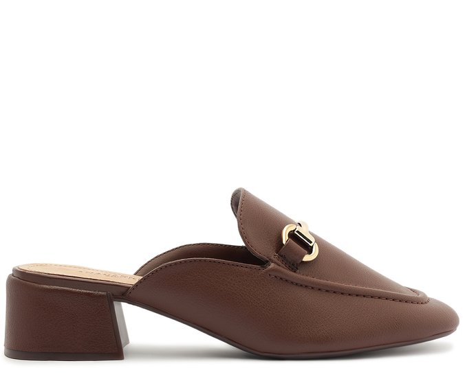 Mule Salto Bloco Loafer Marrom