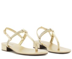 Sandália Slim Pedrarias Dourada Salto Bloco