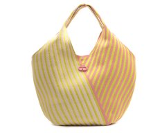 Bolsa Shopping Grande Knit Listrado Amarelo e Rosa